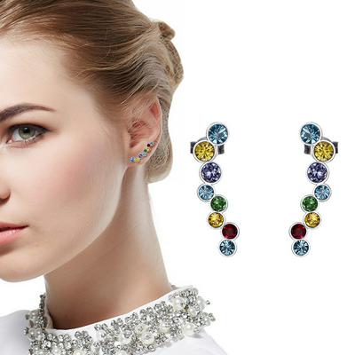 YE0881B S925 Colorful Swarovski Crystal Necklace Earrings Circle Sterling Silver elegant lady jewelry