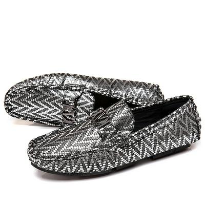 Silver New Summer Men's Shoes Cowhide Genuine Leather Large Size Men's Beanie Shoes