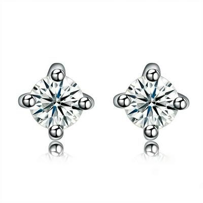 SH-E0039 Fashion Trend 925 Sterling Silver Zircon Four-Claw Stud Earrings Women Jewelry