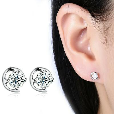  SH-E0049 Round Stud Earrings with Blue Simulated Sapphire Zirconia Austrian Crystals White Gold Plated for Women