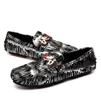 Snake Skin Black New Summer Men's Shoes Cowhide Genuine Leather Large Size Men's Shoes Peas Shoes