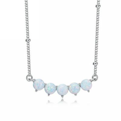 YN0666A Creative Design Oval Cabochon White Simulated Opal 925 Sterling Silver Individual Clavicle Necklace