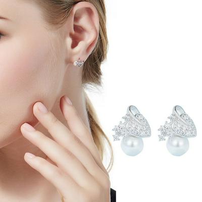 YE0746 Freshwater Cultured Pearl Studs 925 Sterling Silver and 3A Cubic Zirconia, Fine Jewelry Love Heart Ear Ring