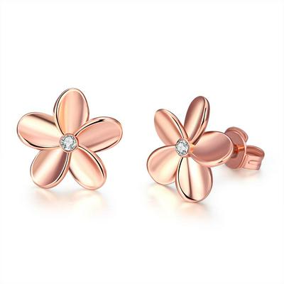 AKE027 Fashion K Gold Occident Popular Simple Flower Shaped Rose Gold Plated Stud Earrings Women Jewelry Accessories