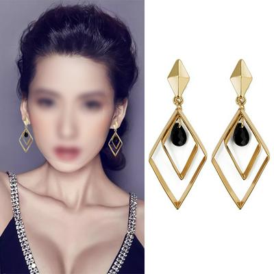 Korean Fashion Geometric Rhombus Shaped Creative Alloy Temperament Goddess Earrings Women Jewelry