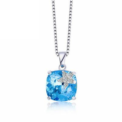 YP6888 S925 Birthstone Necklace Made with Swarovski Square Crystal Birthstone Pendant Necklace + 40 + 5cm