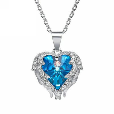 Wedding Ecklace for Women Blue Heart of Ocean Birthstone Crystal Pendant Necklaces Angel Wings Crystals from Swarovski