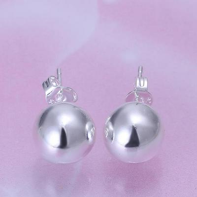 LKNSPCE074 Spherical Silver Plated Simple Bead Stud Earrings Women Jewelry