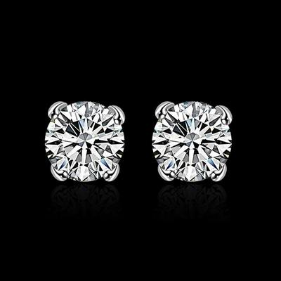 LKNSPCE096 Romantic Elegant Round Zircon Silver Stud Earrings Women Jewelry