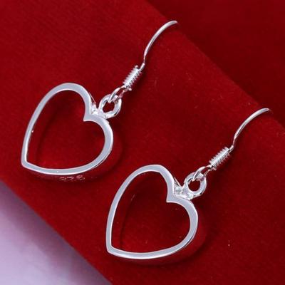 E047 Simple Hollow Heart Shaped Silver Plated Drop Earrings Women Jewelry