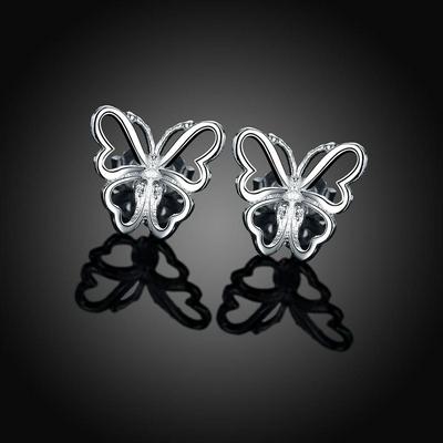 LKNSPCE554 Glossy Silver Plated Butterfly Shaped Stud Earrings Women Jewelry