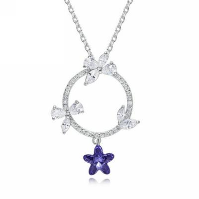 YP1342 Necklace for Women S925 Sterling Silver Necklace Simple Star Pendant Using Exquisite Glass Elements +40+5cm Cross Chain