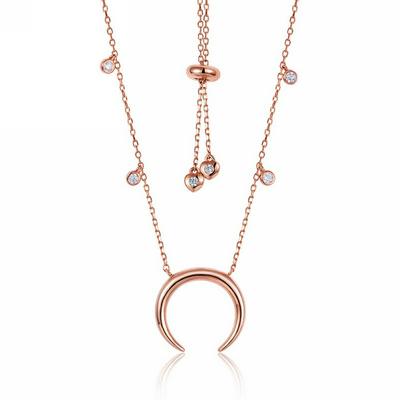 YB6400 S925 Half Moon Necklace in Gold Color | Delicate Minimalist Necklace Horn Pendant