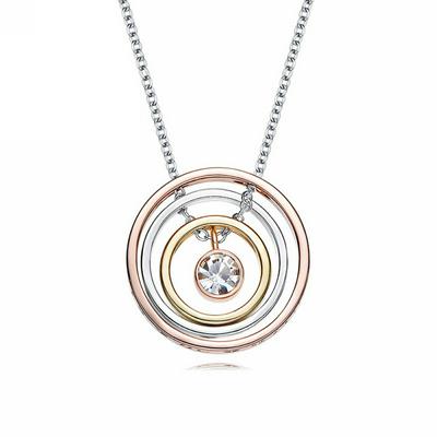 P1004 Silver Jewelry Decorated Simple Crystal s925 Sterling Silver Circle Pendant Necklace Clavicle Chain