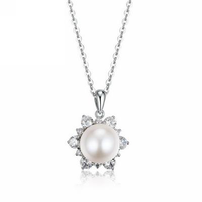 GRPE30022-P Ball Drop Pendant Necklace Short Necklace Pendant Women Girl Temperament Pearl Cross Chain Clavicle +40+5cm