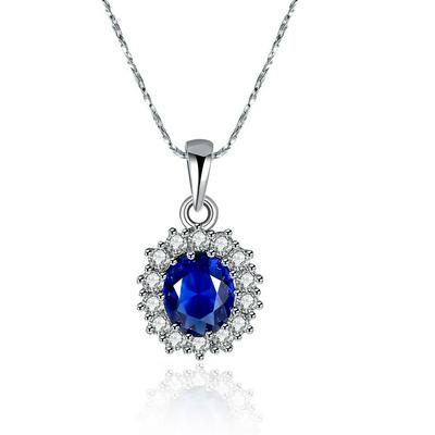 Star Style Brilliant Created blue Ruby Pendant Necklace 925 Sterling Silver  Chain 925 Pure Silver Dressup Jewellry N160 LKN18KRGPN160