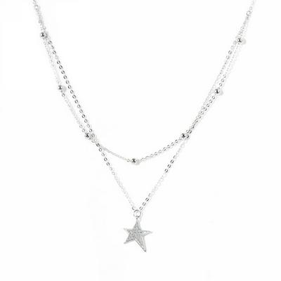 CYTL6 S925_sterling silver double full drill five point star clavicle chain micro Insert Zircon necklace pendant multi layer simple women girls jewelry