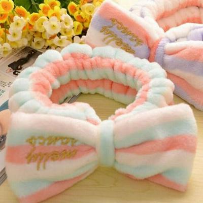 Embroidery Stripe Bow-Knot Women Fashion Cute Flannel Elastic Stretch Style Head Bands Hair Accessories