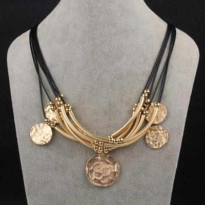 FSN013 Fashion Gold-Tone Round Metal Pendant Necklace Jewelry Accessories