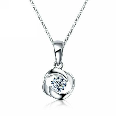 YP5050 S925 Pure Silver Rose Pendant Necklace Swarovski Zircon Jewelry +40+5cm with Box Packaging Chain