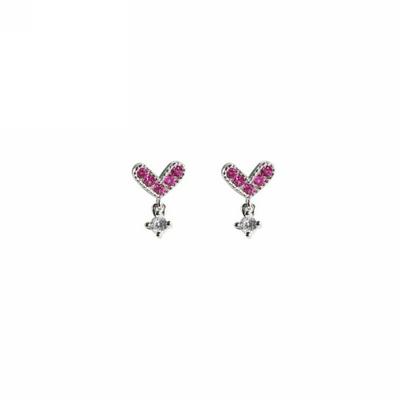 9132 Pink Mystic and White Diamond Love Heart Shape Earrings 