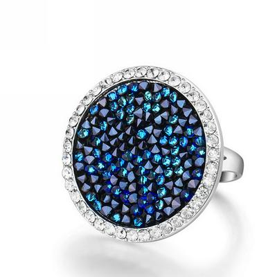 Round Blue Evil Eye Band Ring in Sterling Silver 925 with Cubic Zirconia Size 6-9 Swarovski Crystal
