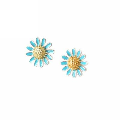 9141 Mini Daisy Two-Tone Gold Plated Over Forest Style 925 Sterling Silver Post Earrings