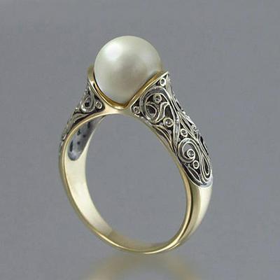 Retro Artificial Pearl Ring 14k Gold-plated Jewelry Ring 