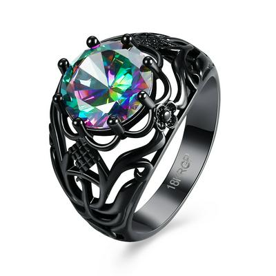 PR874-D-7 LKN18KRGPR874 Flower Pattern Hollowed Out with Colored Round Zircon Women Ring Women's Jewelry