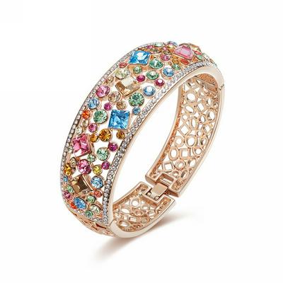 Swarovski Elements Crystal Colorful Charm Bracelets Rose Gold Hand Bangle
