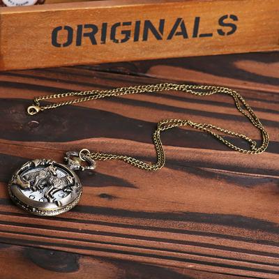 Quartz Pocket Watch Men Women Necklace Pendant FOB Chain Retro Bronze Wolf Hollow Pattern  Steampunk Pocket Watches 