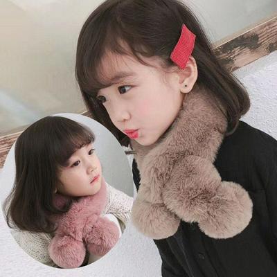 WJ179 Fashion Solid Color Winter Warm Thickened Soft Comfortable Children' Plush Cross Scarf with Ball 