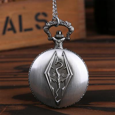Engraved Dragon Pattern Skyrim Chains Pocket Watches Retro Quartz Pocket Watch Pendant Necklace  