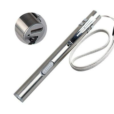 270mAh Mini USB Stainless Steel Moon Light LED Rechargeable Medical Flashlight with Clip and Rope