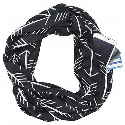 175x55cm Double-Layer Printed Arrow Pattern Winter Autumn Knitting Convertible Infinity Loop Scarf with Secret Hidden Zipper Pocket for Women Men