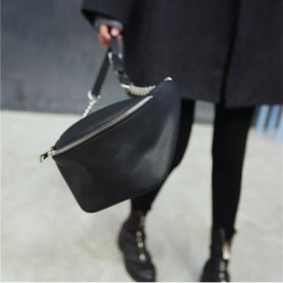 Fashion Chain Litchi Pattern PU Leather Fanny Pack Waist Bag Waterproof Anti Theft Women Hiking Shopping Belly Band Belt Bag