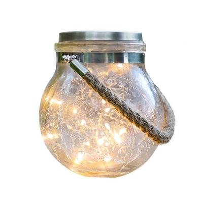 Led Solar Power Crack Ball Glass Jar Lights Outdoor Garden Tree Star Copper Line Lamp Candy Can