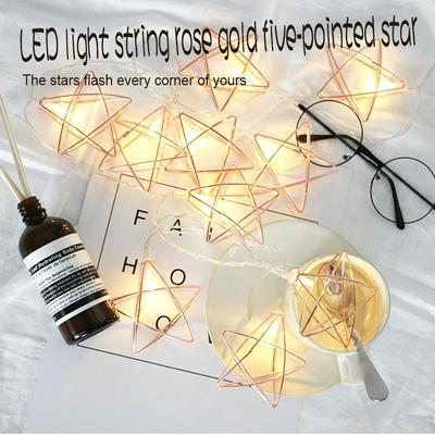 Decorative LED Light Strings Rose Gold Pentagram Lamp with Battery Box