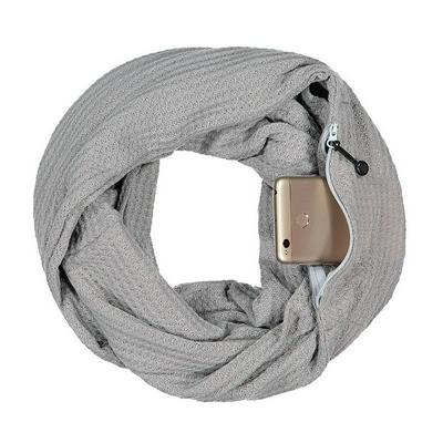 165x70cm Double-Layer Solid Color Original Design Exquisite Wool Men And Women Couple Convertible Infinity Loop Scarf with Hidden Zipper Pocket 
