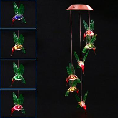 Wind Chime LED Light Solar Power Charging Color Changing Hummingbird Hanging Lawn 