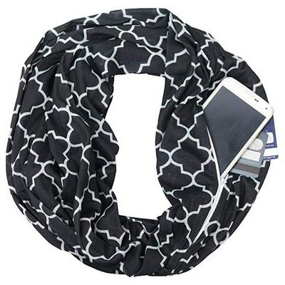 175x55cm Double-Layer Four-Petal Flower Print Pattern Knitting Convertible Infinity Loop Scarf with Secret Hidden Zipper Pocket for Women Men