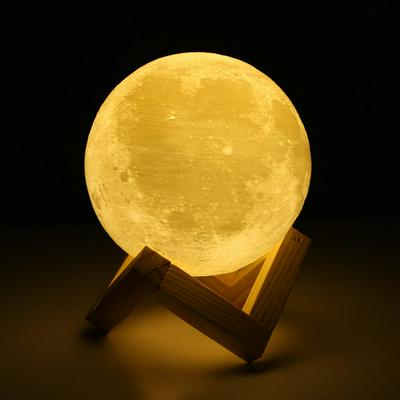 2 Color Change Touch Switch Rechargeable 3D Print Moon Bedroom LED Night Light Home Decor Creative Gift