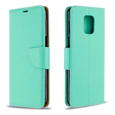 Solid Color Litchi Pattern Wrist Strap Style Shock-Absorption Side Flip PU Leather + Soft TPU Card Slots with Magnetic Buckle and Stand Wallet Case for Xiaomi Redmi Note 9 / Note 9 Pro / Note 9S