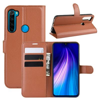 Lichee Pattern Side Flip Wallet Style PU Leather + Soft TPU Card Holder with Stand and Magnetic Buckle Case for Xiaomi Redmi Note 8