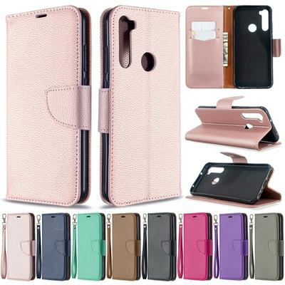 Wallet Phone Case for Xiaomi Redmi Note 8T, Solid Color Lychee Pattern Leather Phone Cover With Card Slot