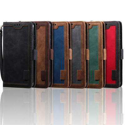 Retro Stitching Color Wrist Strap Style Side Flip Anti-Drop PU Leather + Soft TPU Picture Frame Card Slots with Magnetic Buckle and Stand Wallet Case for Xiaomi Redmi Note 8T