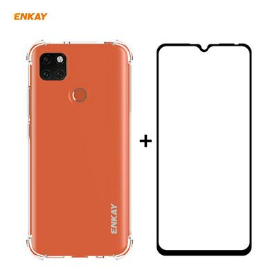 ENK-PC0552 in 1 Four Corners Thickened Anti-drop Transparent Soft TPU Phone Case + 0.26mm 9H 2.5D Full Coverage Screen Protector for Xiaomi Redmi 9C