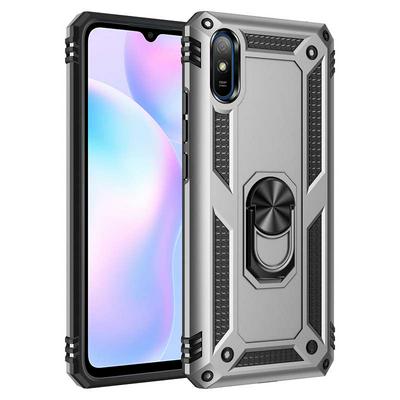 Sergeant Acrylic Shock Absorption and Anti-fall PC+TPU Phone Case with Metal Ring Kickstand and Metal Patch for Xiaomi Redmi 9A 
