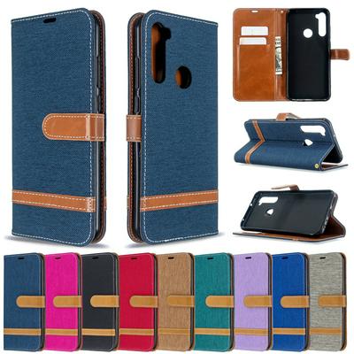 Wallet Phone Case for Xiaomi Redmi Note 8T, Colorblock Denim Leather Phone Cover With Card Slot