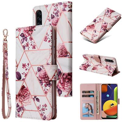Bronzing Marble Stitching Geometric Patterns Shockproof and Scratchproof PU Leather+TPU Wallet Phone Case for Samsung Galaxy A30s